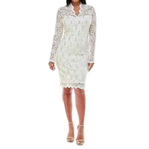 Marina Ivory Lace Illusion Floral Sequin Scalloped Hem Bridal Cocktail Dress 14